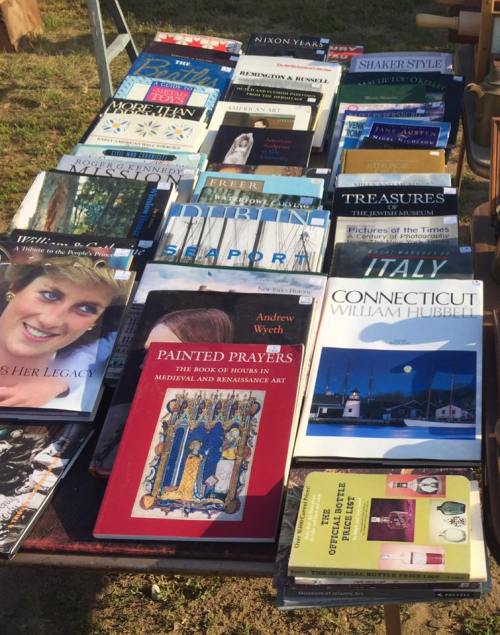 A collection of various books displayed on a table, featuring titles on art, history, and culture.
