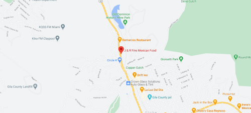 Map showing the location of J & R Fine Mexican Food near Dennarcos Restaurant and other landmarks in the area.