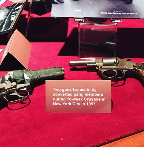 Two historical guns displayed, turned in by gang members during a 1957 anti-gang campaign in New York City.