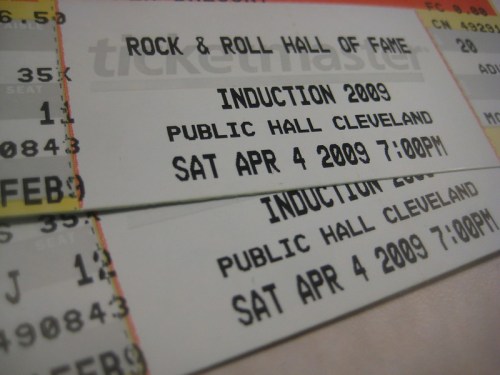 Two concert tickets for the 2009 Rock & Roll Hall of Fame Induction at Public Hall, Cleveland, dated April 4, 2009.