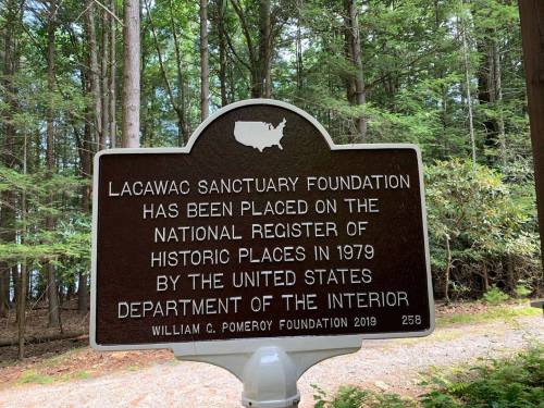 Sign marking Lacawac Sanctuary Foundation's listing on the National Register of Historic Places, established in 1979.