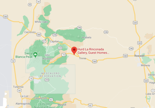 Map showing the location of Hurd La Rinconada Gallery and Guest Homes near Tinnie, New Mexico.