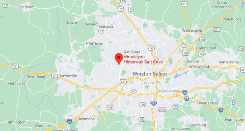 Map showing the location of Himalayan Hideaway Salt Cave in Winston-Salem, North Carolina.