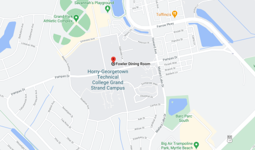 Map showing the location of Fowler Dining Room at Horry-Georgetown Technical College, Grand Strand Campus.