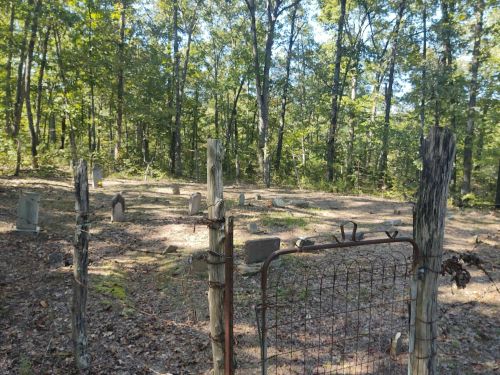 A weathered gate opens to a secluded graveyard surrounded by trees and scattered gravestones.