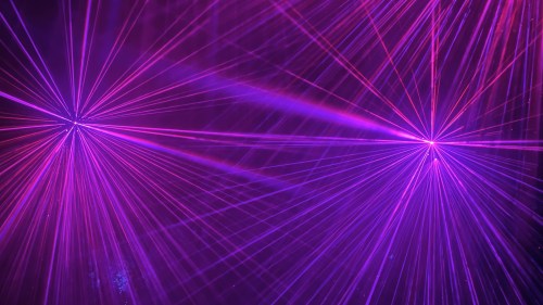 Abstract image of vibrant purple and pink laser beams radiating outward against a dark background.