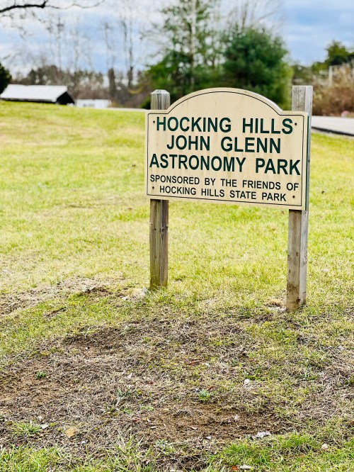 Sign for Hocking Hills John Glenn Astronomy Park, sponsored by the Friends of Hocking Hills State Park.