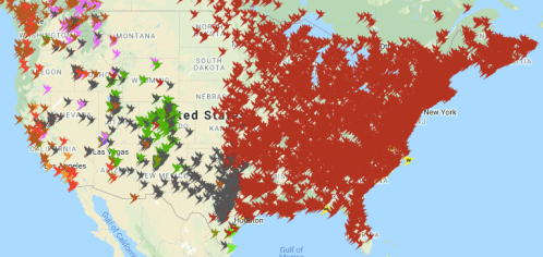 Map of the United States showing various colored bird icons, indicating different regions and species distribution.