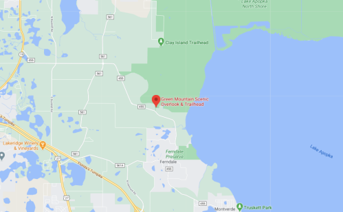 Map showing the location of Green Mountain Scenic Overlook & Trailhead near Lake Apopka, Florida.