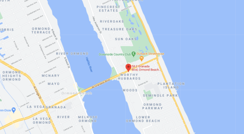 Map showing S.E. Granada Blvd in Ormond Beach, near the Oceanside Country Club and Outback Steakhouse.