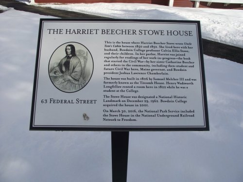 Sign about the Harriet Beecher Stowe House, detailing its history and significance in the abolitionist movement.