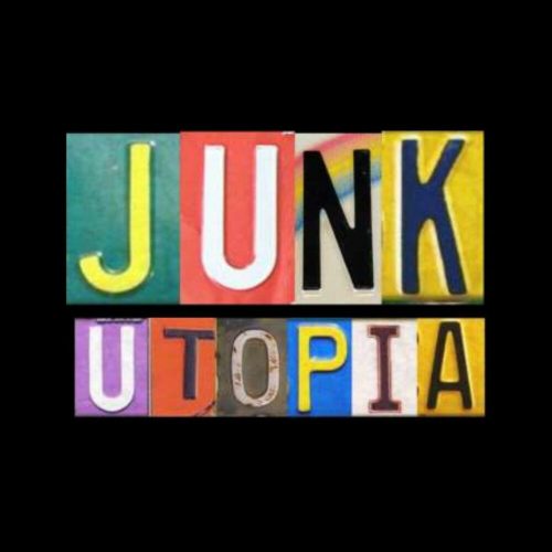 Colorful letters spell out "JUNK UTOPIA" against a black background.