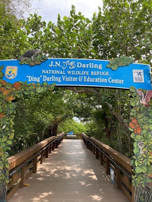 Sign at the entrance of J.N. "Ding" Darling National Wildlife Refuge, leading to the Visitor & Education Center.
