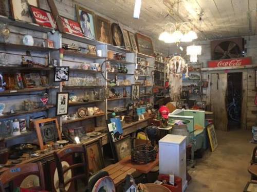 A cozy antique shop filled with shelves of vintage items, decor, and furniture, creating a nostalgic atmosphere.