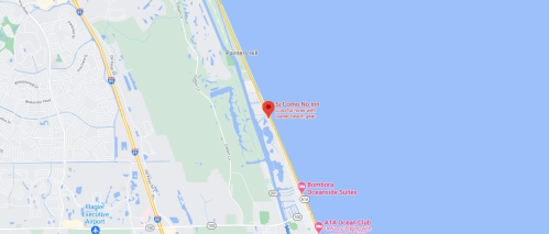 Map showing the location of S. Como No Inn near the coast, with nearby landmarks and roads visible.