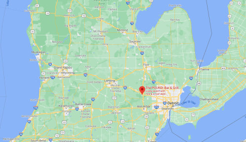 Map of Michigan highlighting locations including Detroit, Ann Arbor, and the POUND Bar & Grill.