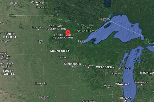 Map showing the Leech Lake Reservation in Minnesota, near the Red Lake Reservation and Superior National Forest.