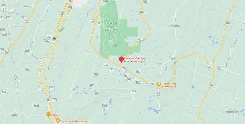 Map showing the location of Lookout Mountain Pizza Company near Cloudland Canyon State Park.