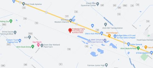 Map showing local attractions and businesses near Froberg's Farm, including restaurants and shops.