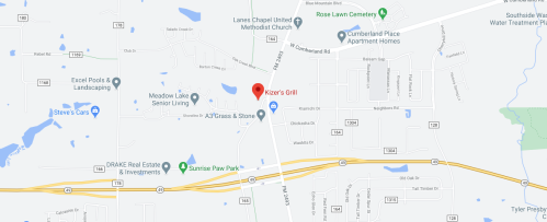 Map showing the location of Kizer's Grill near Lanes Chapel United Methodist Church and surrounding landmarks.