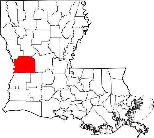 Map of Louisiana highlighting the central region in red, indicating a specific parish.