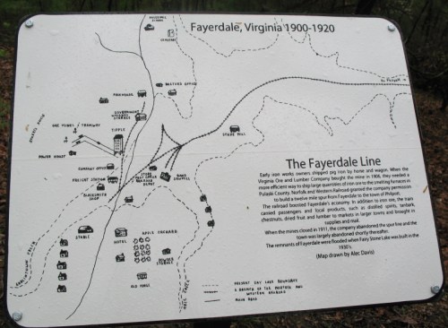 Map of Fayerdale, Virginia (1900-1920) showing routes, landmarks, and historical features of the area.