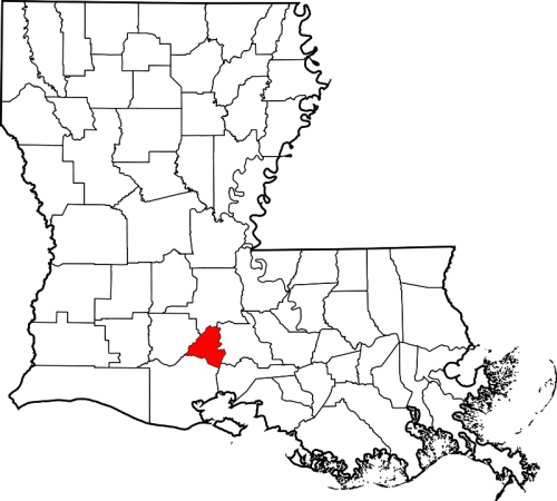 Map of Louisiana highlighting the area in red, indicating a specific region in the southeastern part of the state.