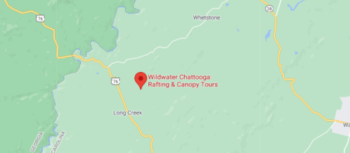 Map showing the location of Wildwater Chattooga: Rafting & Canopy Tours near Long Creek, South Carolina.