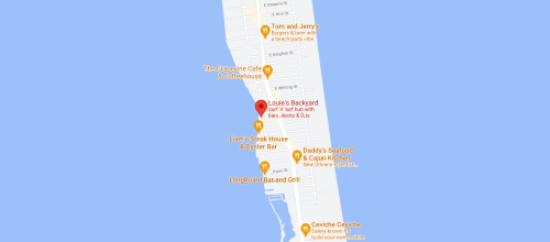 Map showing Louie's Backyard and nearby restaurants along a coastal area.