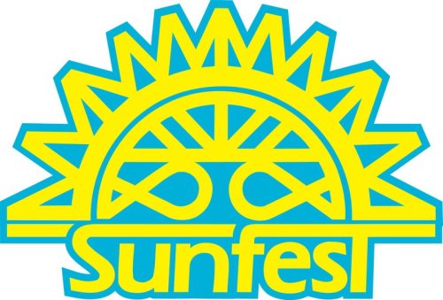 Logo of Sunfest featuring a stylized sun design in yellow and blue colors.
