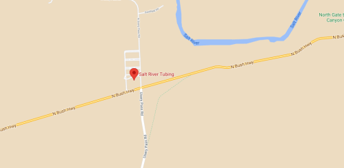 Map showing the location of Salt River Tubing along North Bush Highway, near the Salt River.