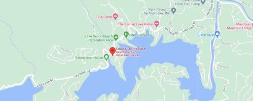 Map showing Lake Rabun area with locations like Louie's On the Lake, Lake Rabun Beach, and nearby camps and lodges.