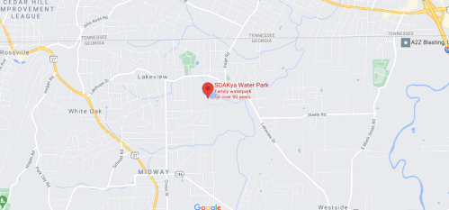 Map showing the location of SOAKya Water Park, a family waterpark, near Lakeview, Tennessee.