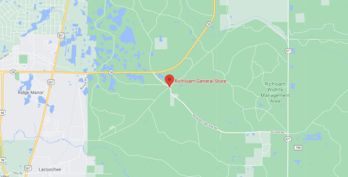 Map showing the location of Richloam General Store, surrounded by green areas and nearby roads.