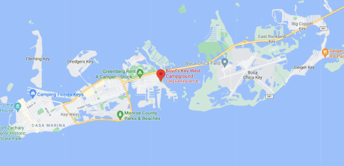 Map showing Boyd's Key West Campground location in the Florida Keys, near Key West and surrounding areas.