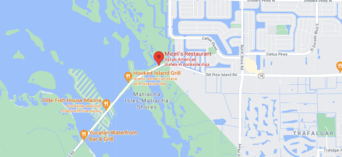 Map showing the location of Miceli's Restaurant, an Italian-American eatery near Matlacha Isles, Florida.