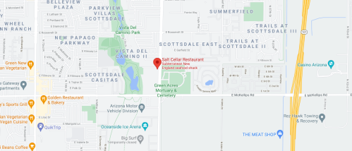 Map showing the location of Salt Cellar Restaurant near Scottsdale, Arizona, with nearby parks and landmarks.