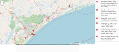 Map of Myrtle Beach, South Carolina, highlighting key locations and attractions in the area.