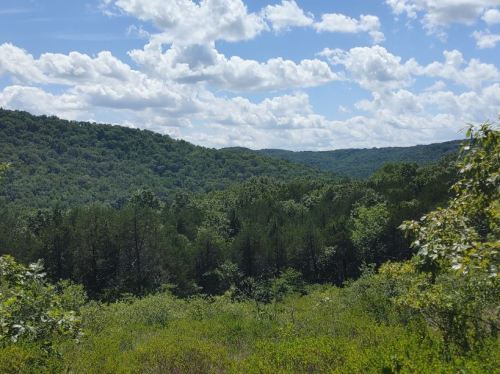 Lush green hills under a bright blue sky with fluffy white clouds, showcasing a serene natural landscape.
