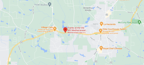 Map showing locations of restaurants and landmarks near Winterthur Woods and McCurry Park South.