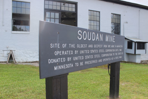 Sign for Soudan Mine, the oldest and deepest iron mine in Minnesota, operated by U.S. Steel Corporation.