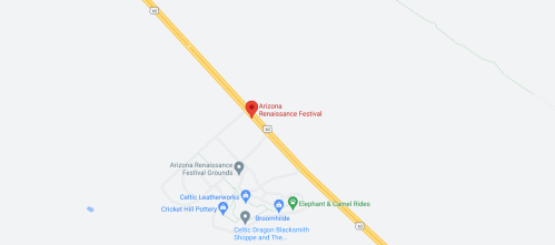 Map showing the location of the Arizona Renaissance Festival along a highway, with nearby attractions marked.