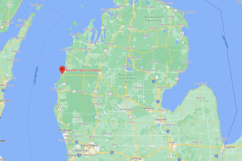 Map showing the location of Northern Slope Company in northern Michigan, near Lake Michigan.