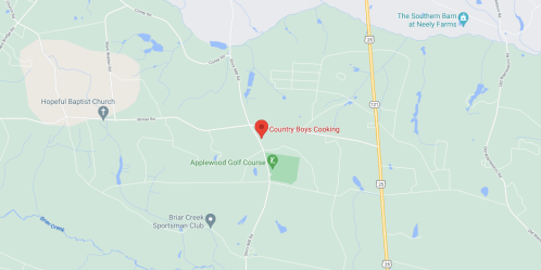 Map showing the location of "Country Boys Cooking" near Applewood Golf Course and Hopeful Baptist Church.