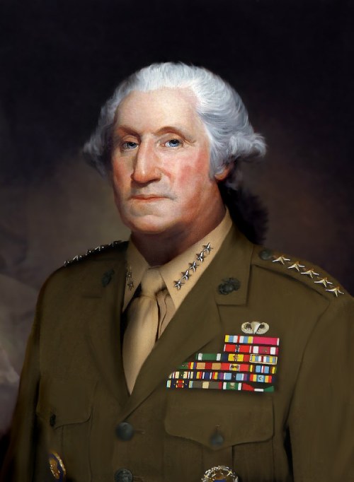 A portrait of a man in military uniform with medals, featuring gray hair and a serious expression.