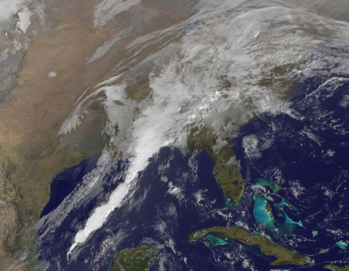 Satellite image showing clouds over the southeastern United States and parts of the Gulf of Mexico.