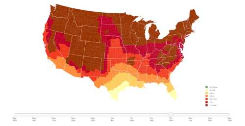 Map of the U.S. showing varying levels of heat risk across regions, with color gradients indicating intensity.