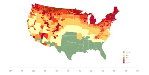 Map of the U.S. showing seasonal temperature zones, with color gradients indicating varying temperature ranges.
