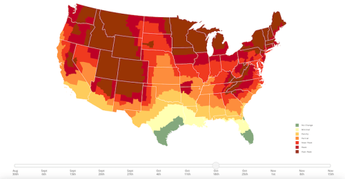 Map of the U.S. showing temperature zones from August to November, with color gradients indicating varying heat levels.