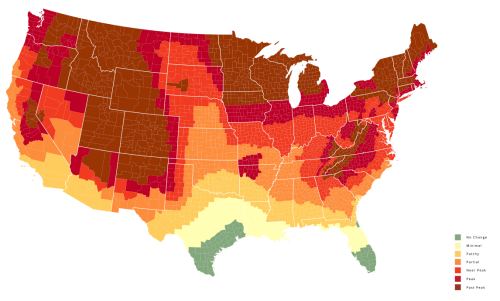 U.S. map showing varying levels of change, with color gradients from green to red indicating different categories.